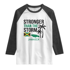 Stronger Than The Storm Jamaica Raglan Shirt Resilience and Hope Hurricane Awareness TS02 White Heather Charcoal Print Your Wear