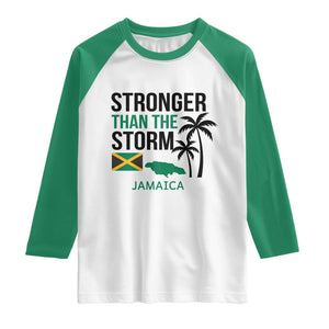 Stronger Than The Storm Jamaica Raglan Shirt Resilience and Hope Hurricane Awareness TS02 White Kelly Green Print Your Wear