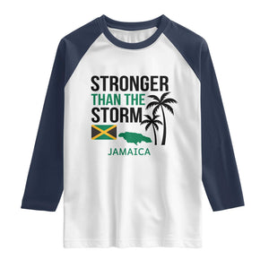 Stronger Than The Storm Jamaica Raglan Shirt Resilience and Hope Hurricane Awareness TS02 White Navy Print Your Wear