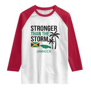 Stronger Than The Storm Jamaica Raglan Shirt Resilience and Hope Hurricane Awareness TS02 White Red Print Your Wear