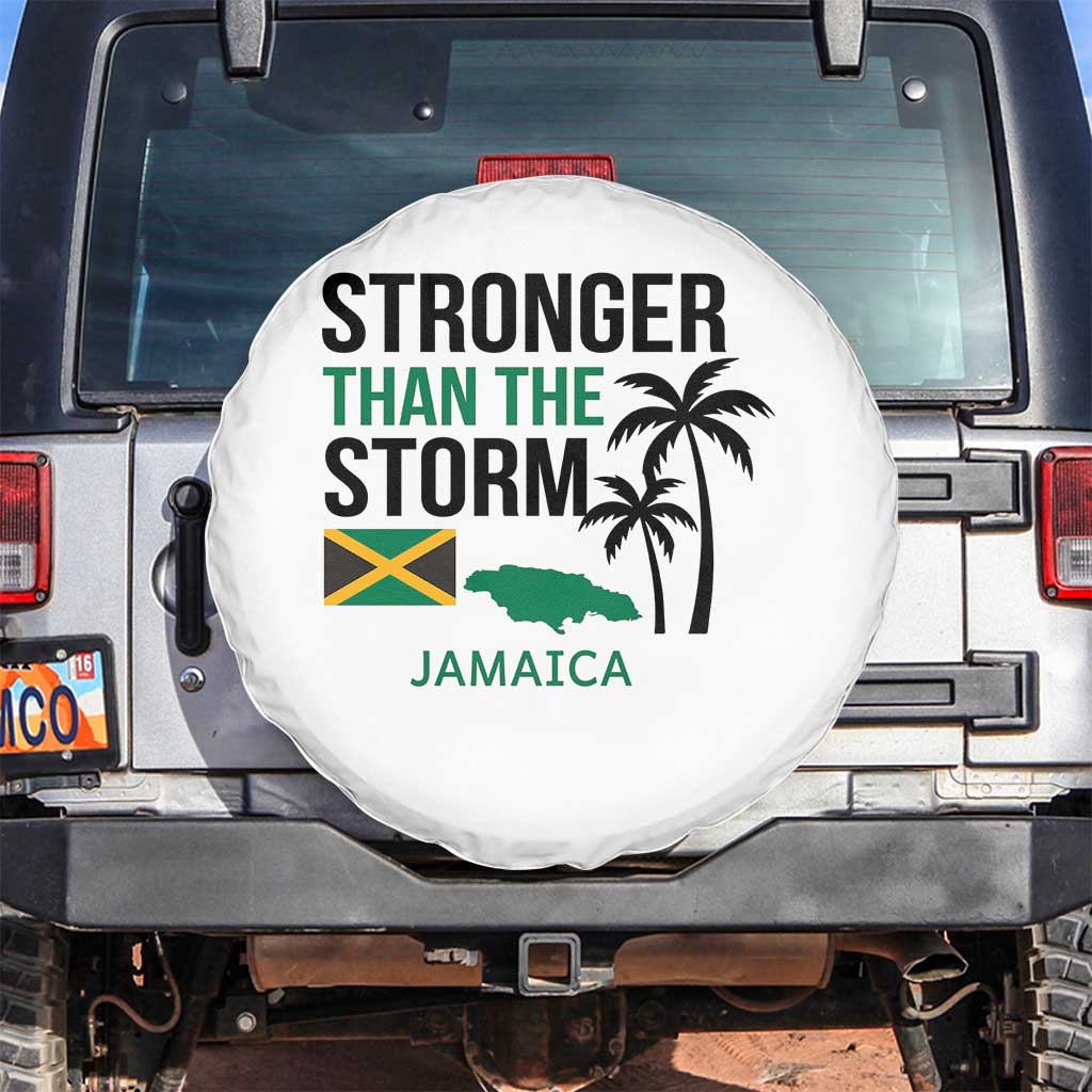 Stronger Than The Storm Jamaica Spare Tire Cover Resilience and Hope Hurricane Awareness TS02 No hole White Print Your Wear
