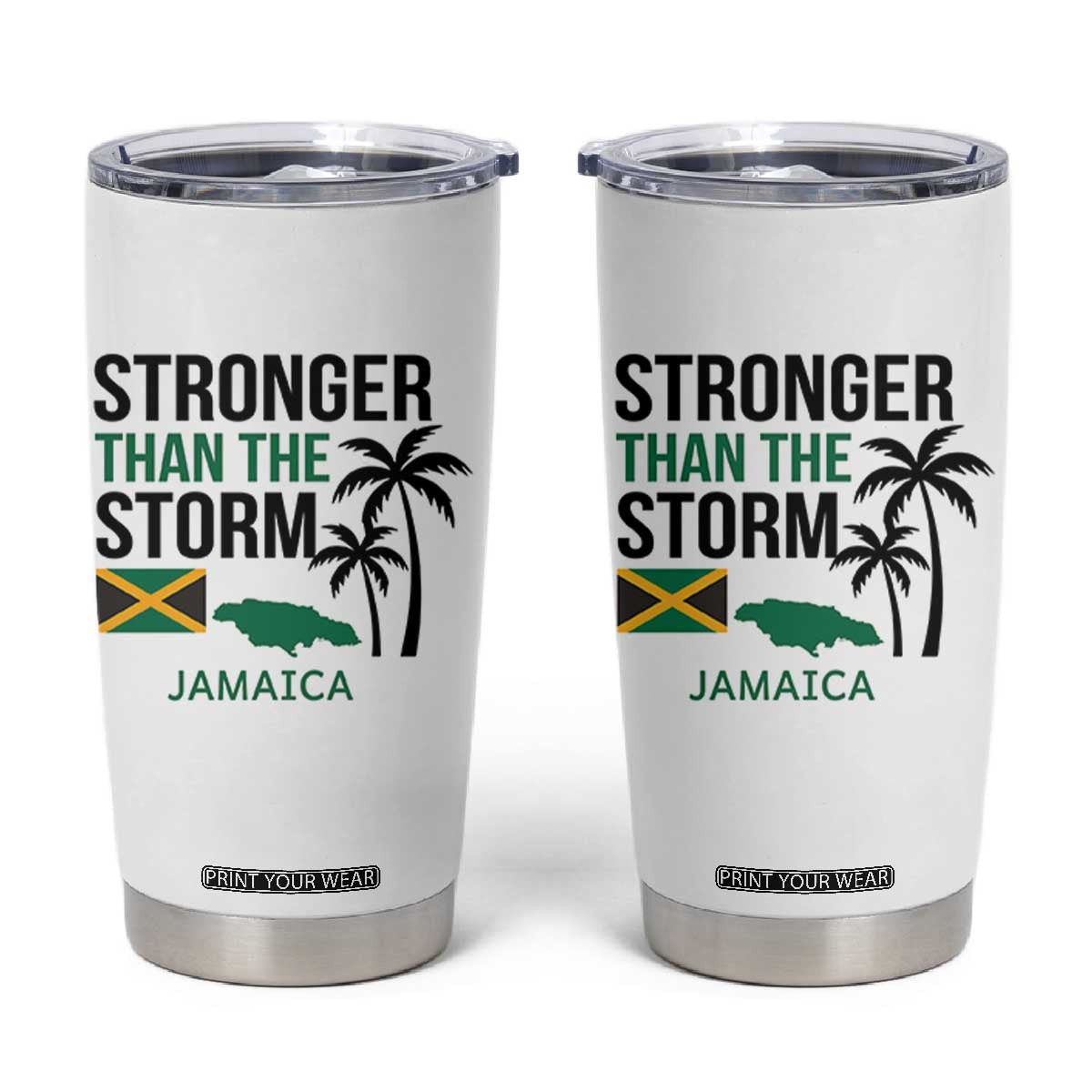 Stronger Than The Storm Jamaica Tumbler Cup Resilience and Hope Hurricane Awareness TS02 White Print Your Wear