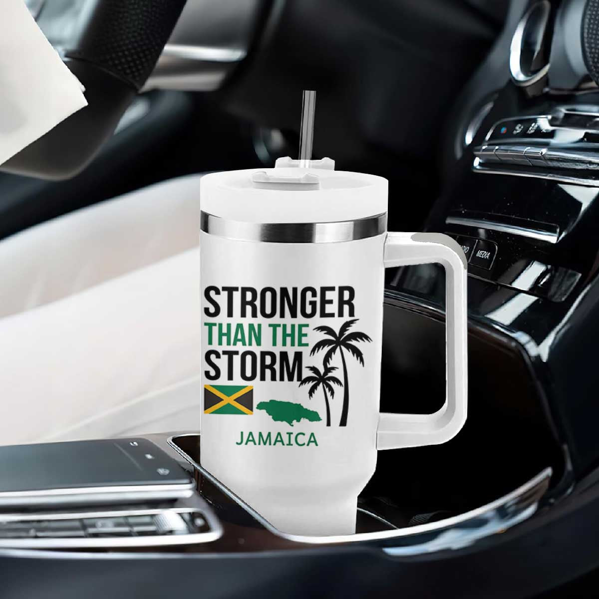 Stronger Than The Storm Jamaica Tumbler With Handle Resilience and Hope Hurricane Awareness TS02 Print Your Wear