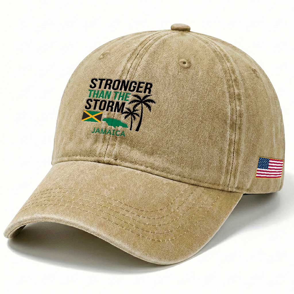 Stronger Than The Storm Jamaica Washed Cotton Baseball Cap Resilience and Hope Hurricane Awareness TS02 Print Your Wear