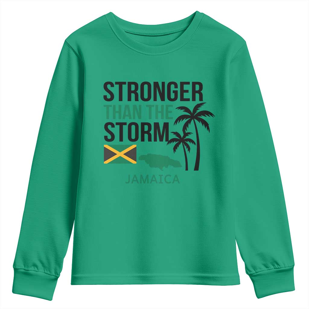 Stronger Than The Storm Jamaica Youth Sweatshirt Resilience and Hope Hurricane Awareness TS02 Irish Green Print Your Wear