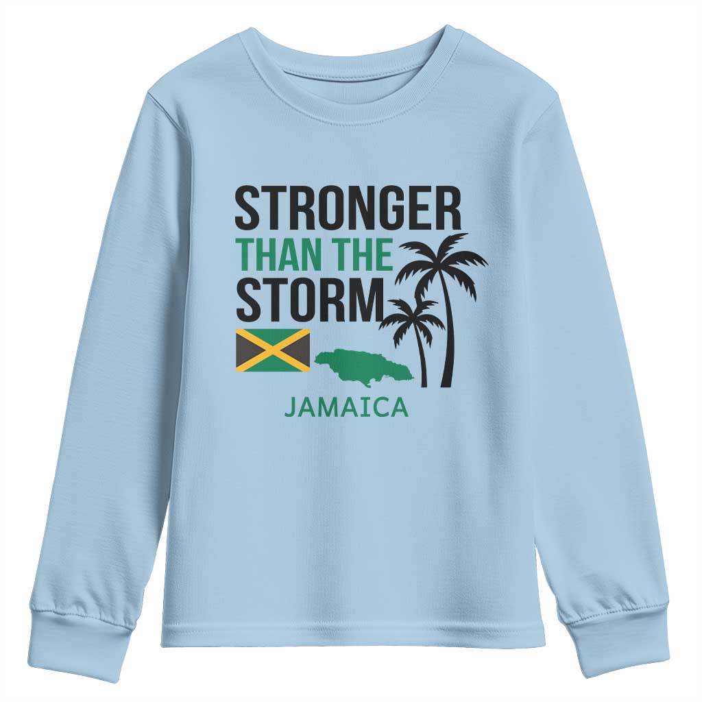 Stronger Than The Storm Jamaica Youth Sweatshirt Resilience and Hope Hurricane Awareness TS02 Light Blue Print Your Wear