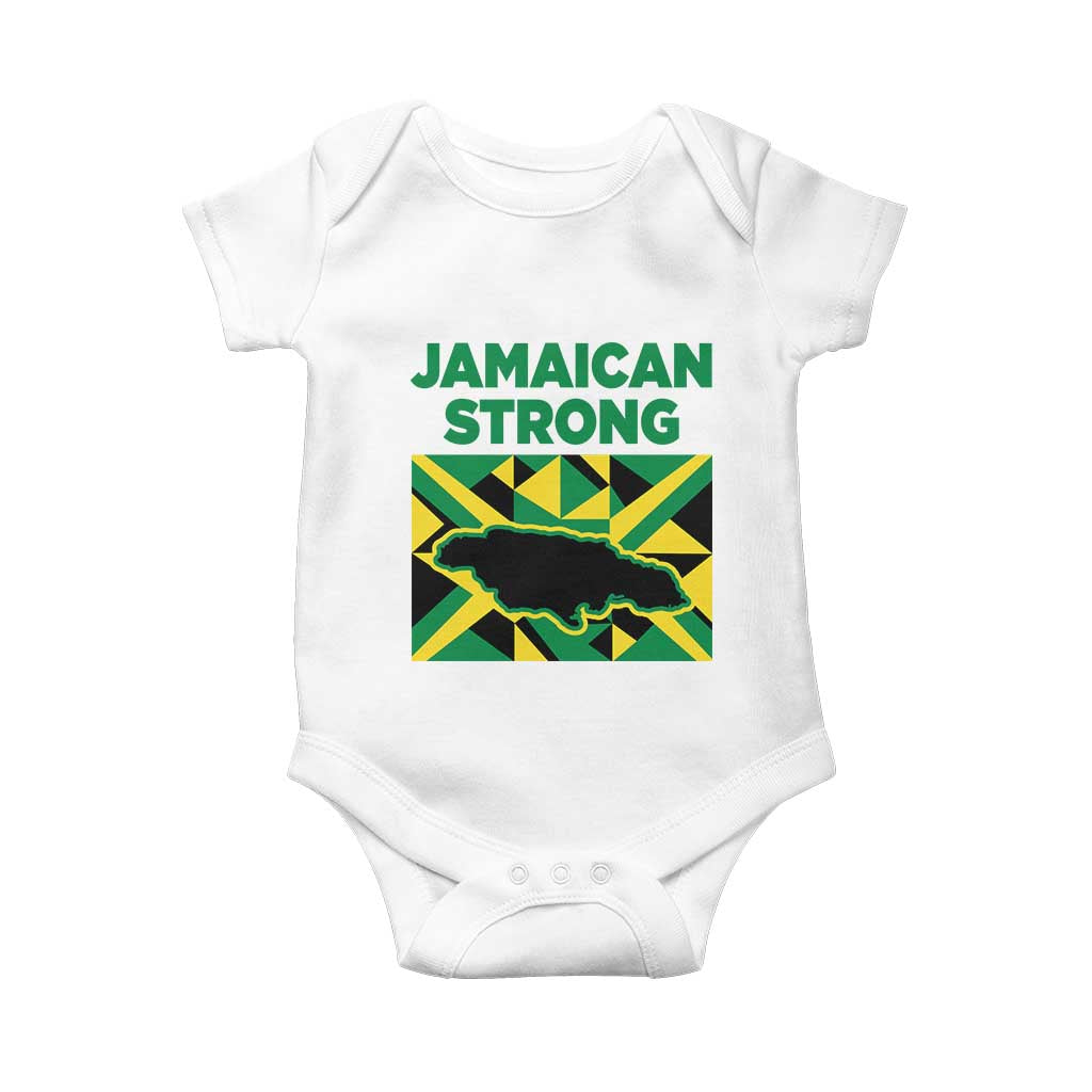 Jamaican Strong Resilience Geometric Flag Baby Onesie Abstract Island Map and Heritage TS02 White Print Your Wear