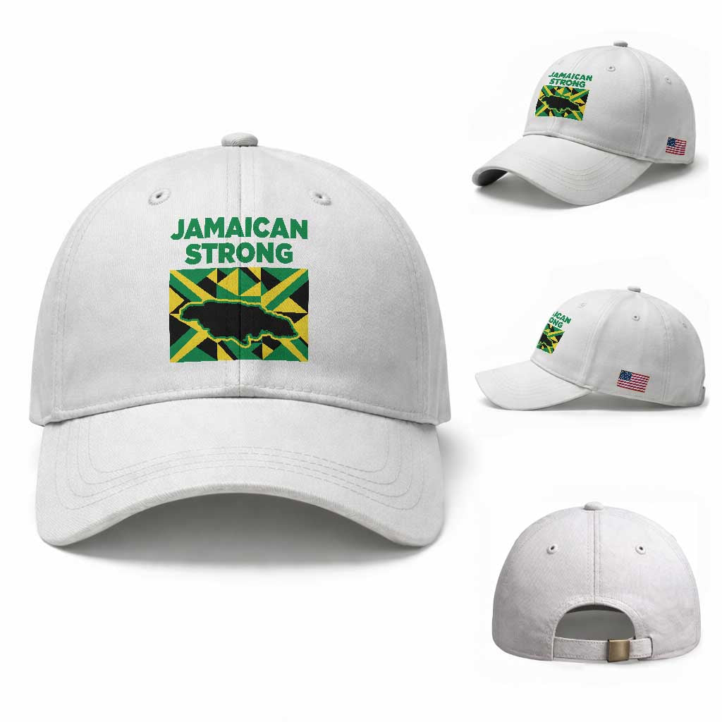 Jamaican Strong Resilience Geometric Flag Baseball Cap Abstract Island Map and Heritage TS02 Baseball Cap Universal Fit White Print Your Wear