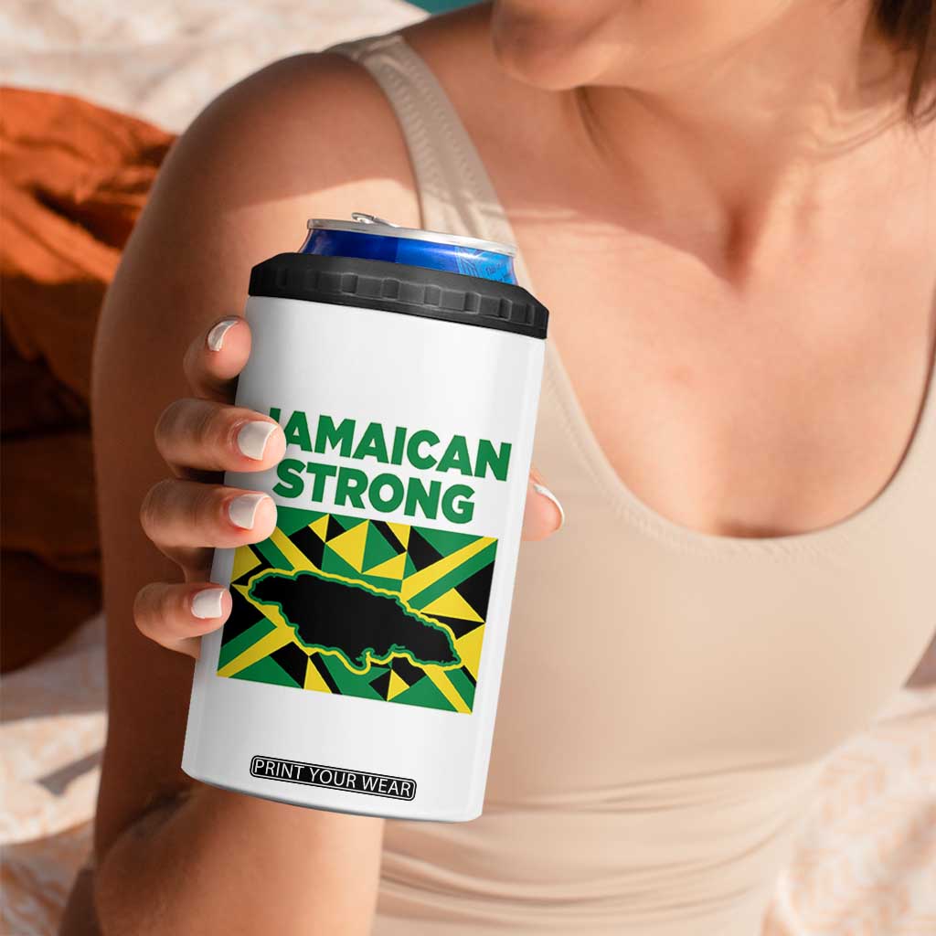 Jamaican Strong Resilience Geometric Flag 4 in 1 Can Cooler Tumbler Abstract Island Map and Heritage TS02 Print Your Wear