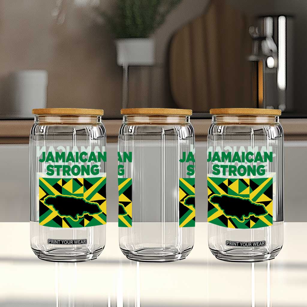 Jamaican Strong Resilience Geometric Flag Glass Can Abstract Island Map and Heritage TS02 Print Your Wear