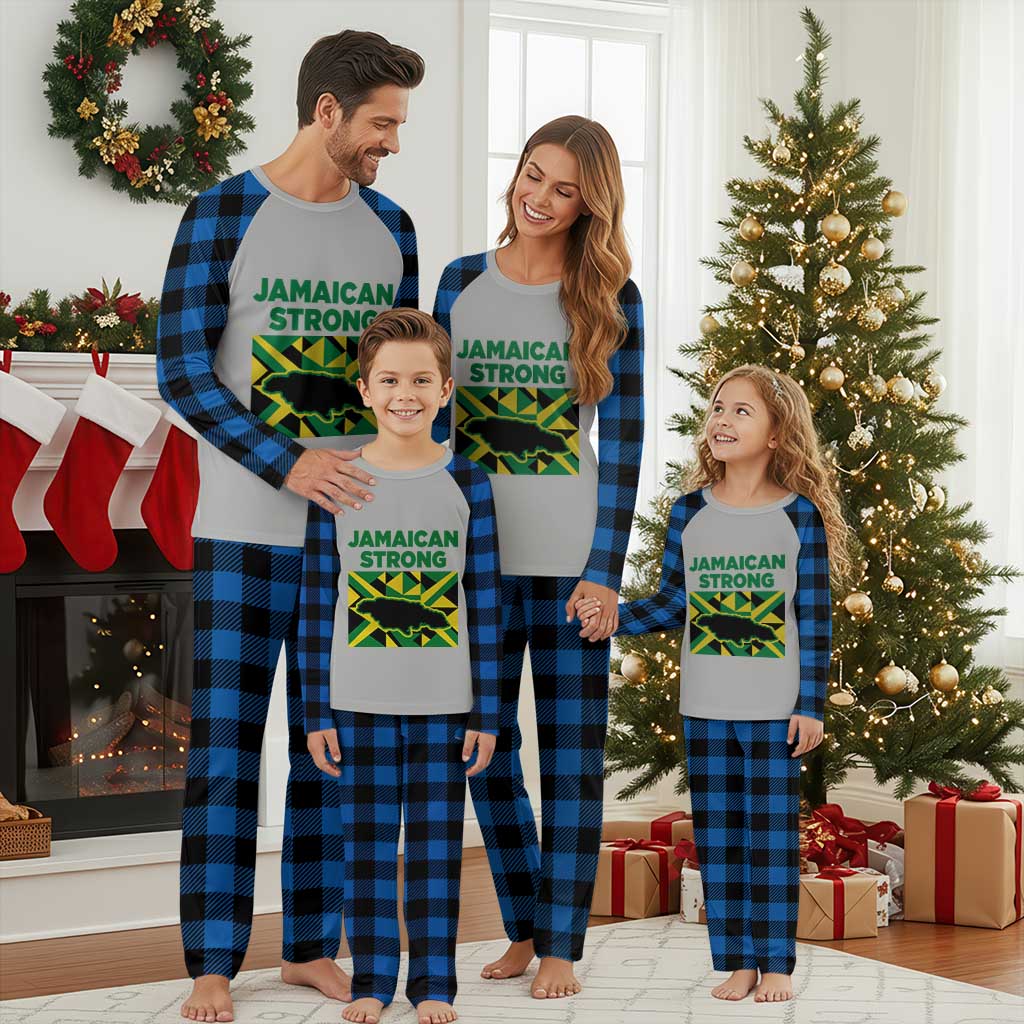Jamaican Strong Resilience Geometric Flag Plaid Pajama Set Abstract Island Map and Heritage TS02 Blue Plaid Print Your Wear