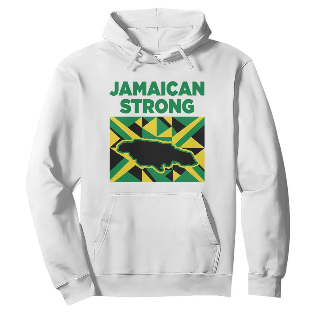 Jamaican Strong Resilience Geometric Flag Hoodie Abstract Island Map and Heritage TS02 White Print Your Wear