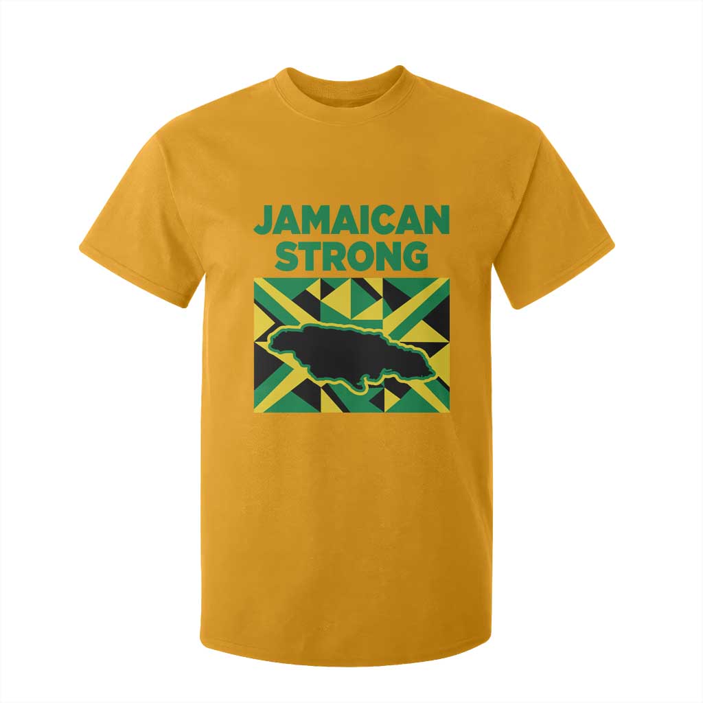 Jamaican Strong Resilience Geometric Flag T Shirt For Kid Abstract Island Map and Heritage TS02 Gold Print Your Wear
