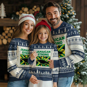 Jamaican Strong Resilience Geometric Flag Ugly Christmas Sweater Abstract Island Map and Heritage TS02 Beige Navy Print Your Wear