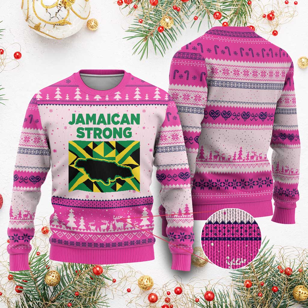 Jamaican Strong Resilience Geometric Flag Ugly Christmas Sweater Abstract Island Map and Heritage TS02 Hot Pink Print Your Wear