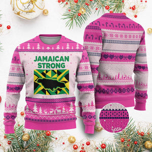 Jamaican Strong Resilience Geometric Flag Ugly Christmas Sweater Abstract Island Map and Heritage TS02 Hot Pink Print Your Wear