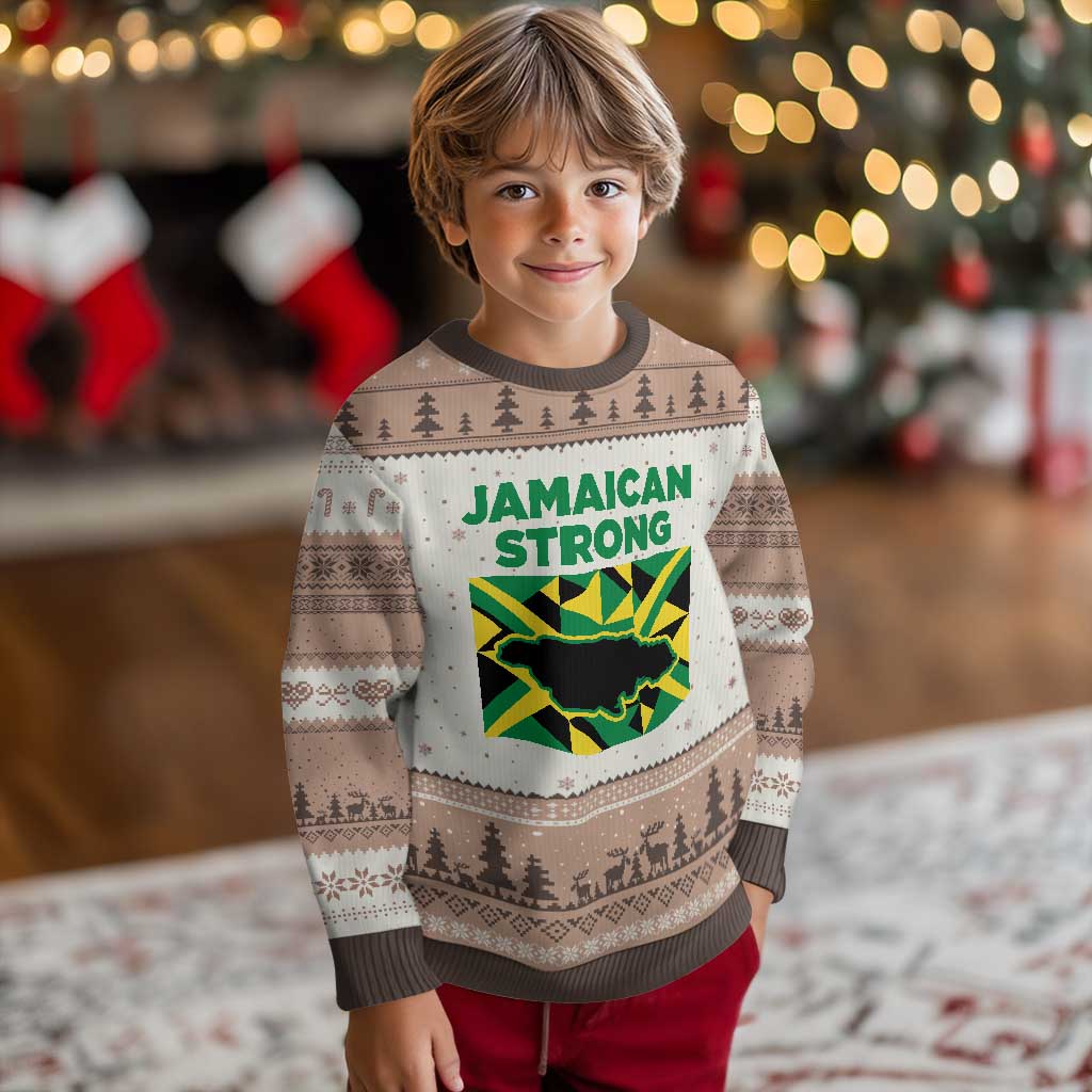 Jamaican Strong Resilience Geometric Flag Ugly Christmas Sweater Abstract Island Map and Heritage TS02 Mocha Mousse Print Your Wear