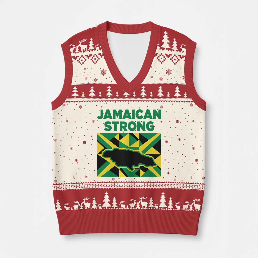 Jamaican Strong Resilience Geometric Flag V-Neck Knit Sweater Vest Abstract Island Map and Heritage TS02 Beige Red Print Your Wear