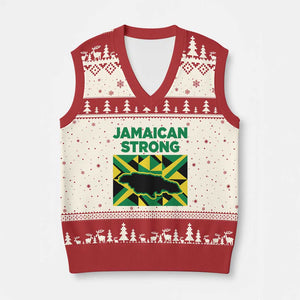 Jamaican Strong Resilience Geometric Flag V-Neck Knit Sweater Vest Abstract Island Map and Heritage TS02 Beige Red Print Your Wear