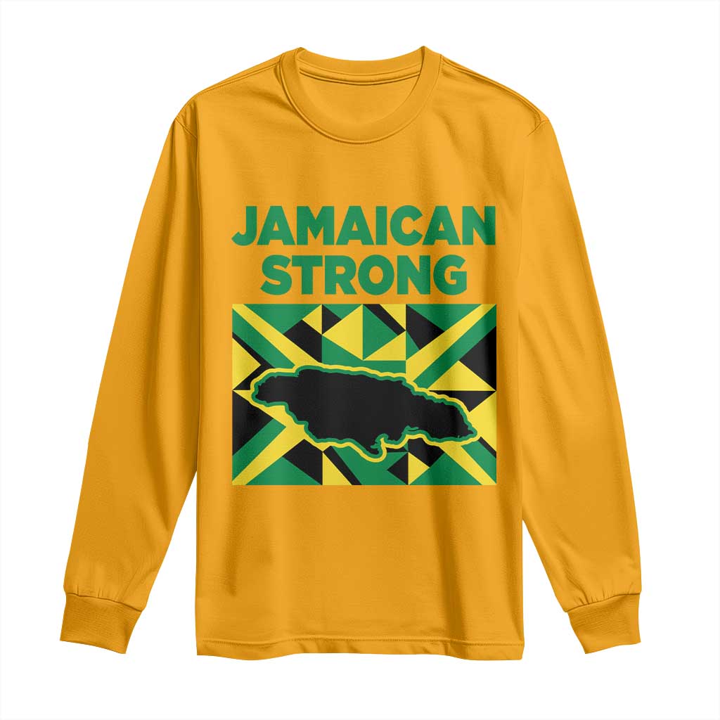 Jamaican Strong Resilience Geometric Flag Long Sleeve Shirt Abstract Island Map and Heritage TS02 Gold Print Your Wear