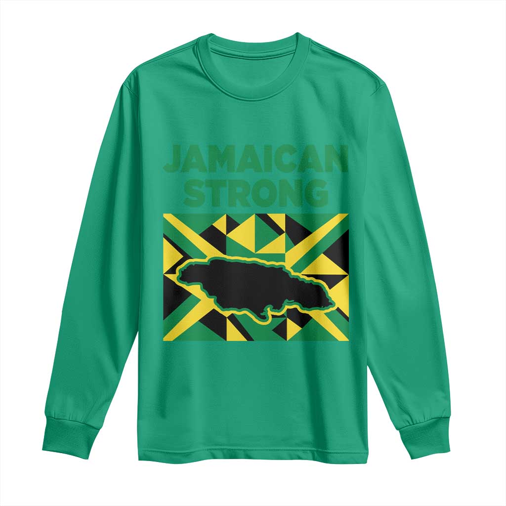 Jamaican Strong Resilience Geometric Flag Long Sleeve Shirt Abstract Island Map and Heritage TS02 Irish Green Print Your Wear