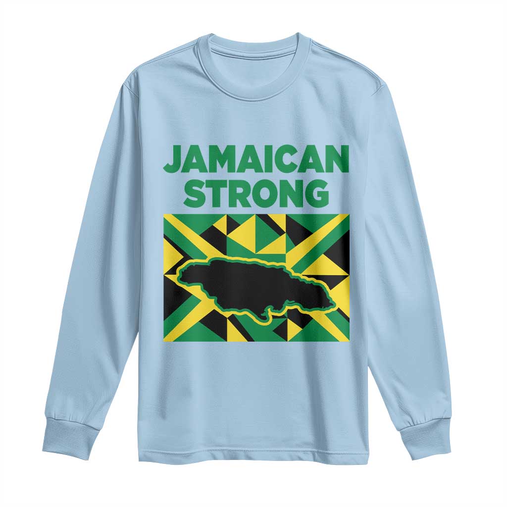 Jamaican Strong Resilience Geometric Flag Long Sleeve Shirt Abstract Island Map and Heritage TS02 Light Blue Print Your Wear