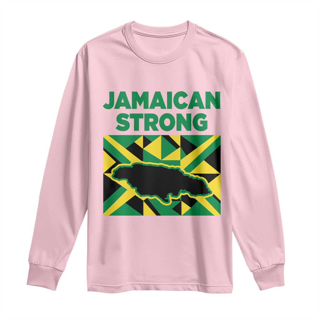 Jamaican Strong Resilience Geometric Flag Long Sleeve Shirt Abstract Island Map and Heritage TS02 Light Pink Print Your Wear