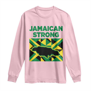 Jamaican Strong Resilience Geometric Flag Long Sleeve Shirt Abstract Island Map and Heritage TS02 Light Pink Print Your Wear
