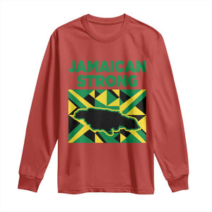 Jamaican Strong Resilience Geometric Flag Long Sleeve Shirt Abstract Island Map and Heritage TS02 Red Print Your Wear
