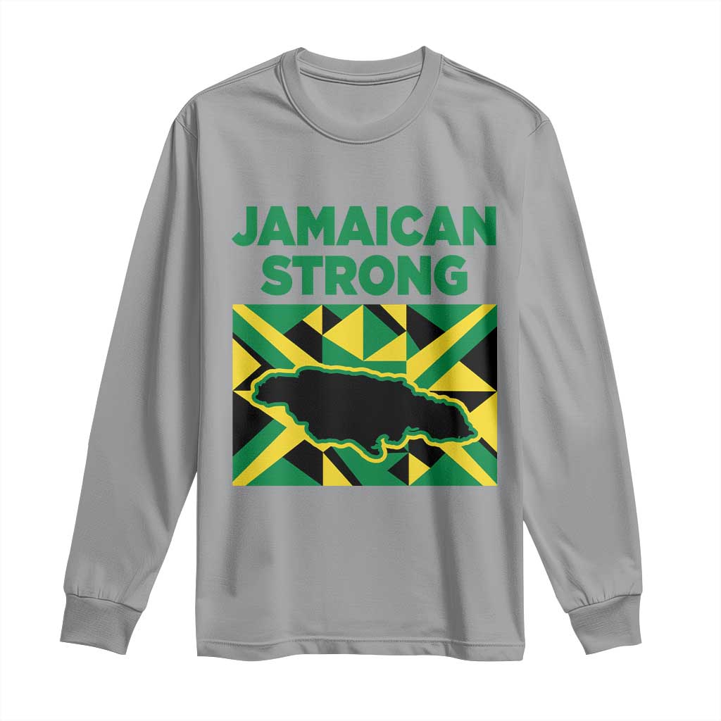 Jamaican Strong Resilience Geometric Flag Long Sleeve Shirt Abstract Island Map and Heritage TS02 Sport Gray Print Your Wear