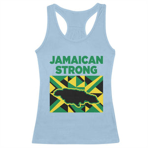 Jamaican Strong Resilience Geometric Flag Racerback Tank Top Abstract Island Map and Heritage TS02 Light Blue Print Your Wear