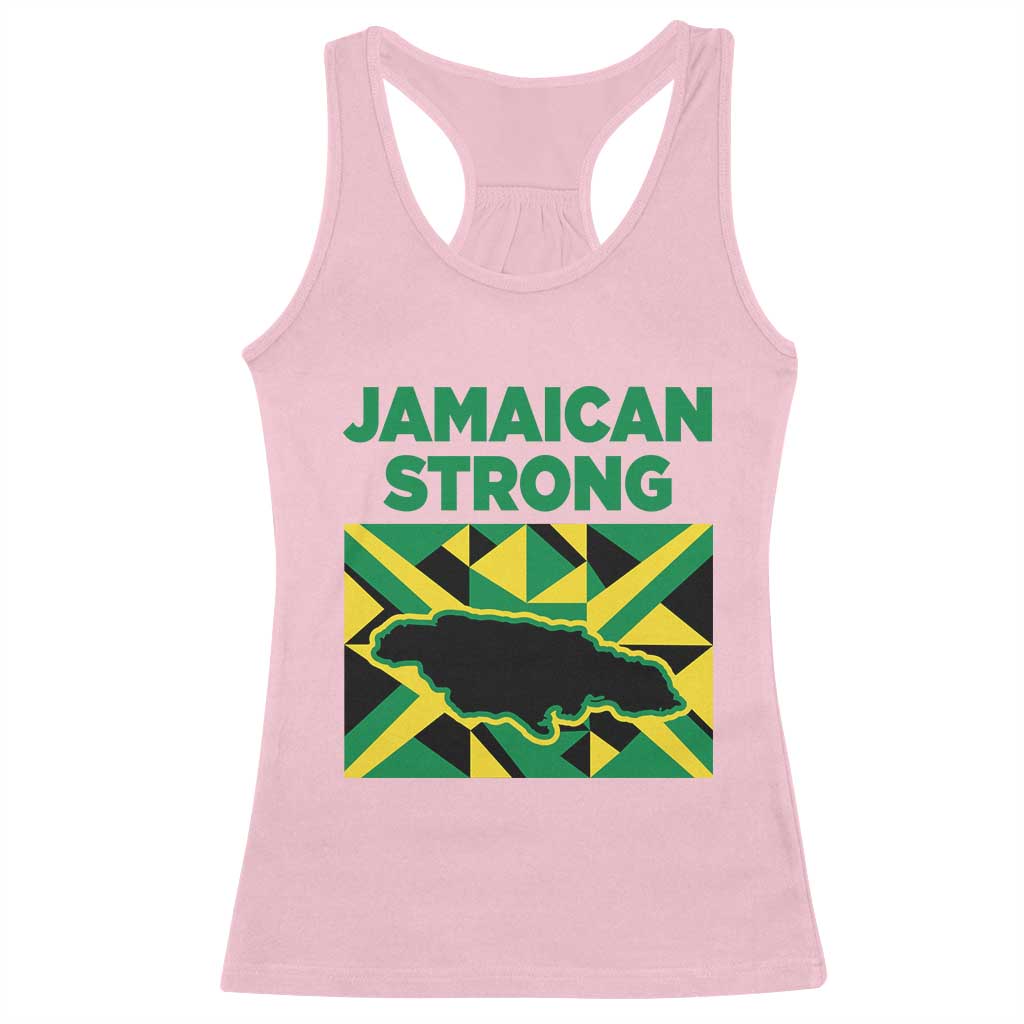 Jamaican Strong Resilience Geometric Flag Racerback Tank Top Abstract Island Map and Heritage TS02 Light Pink Print Your Wear