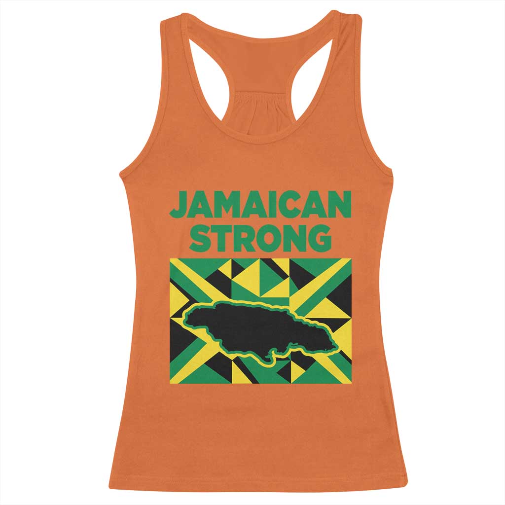 Jamaican Strong Resilience Geometric Flag Racerback Tank Top Abstract Island Map and Heritage TS02 Orange Print Your Wear