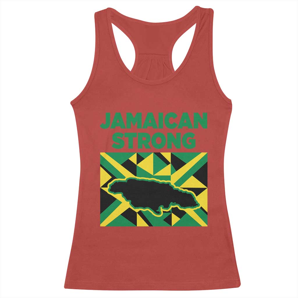 Jamaican Strong Resilience Geometric Flag Racerback Tank Top Abstract Island Map and Heritage TS02 Red Print Your Wear