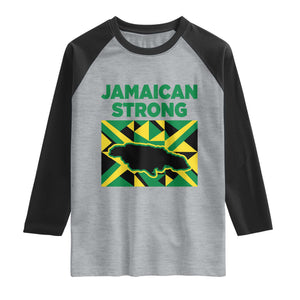 Jamaican Strong Resilience Geometric Flag Raglan Shirt Abstract Island Map and Heritage TS02 Heather Gray Black Print Your Wear