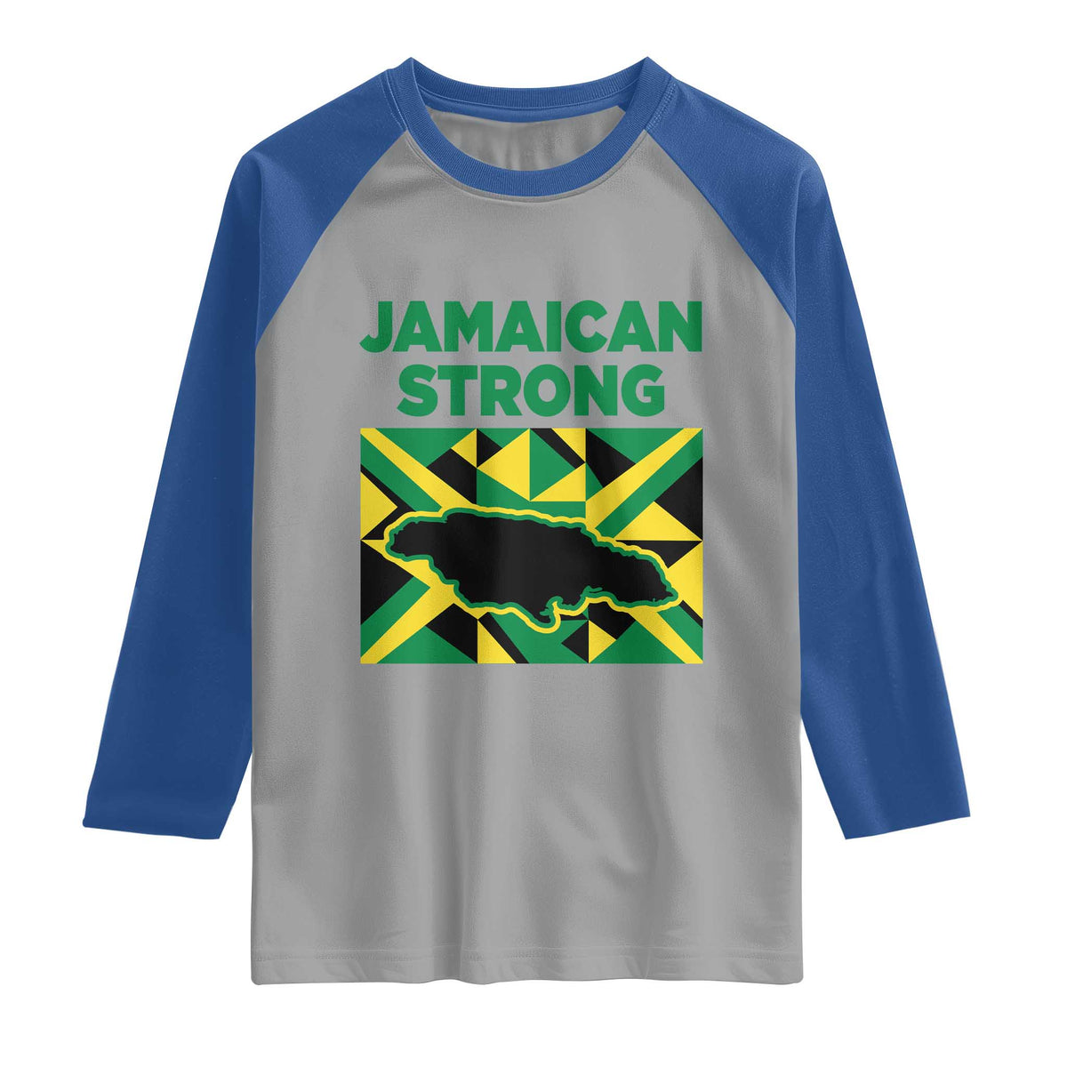 Jamaican Strong Resilience Geometric Flag Raglan Shirt Abstract Island Map and Heritage TS02 Sport Gray Royal Print Your Wear