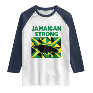 Jamaican Strong Resilience Geometric Flag Raglan Shirt Abstract Island Map and Heritage TS02 White Navy Print Your Wear