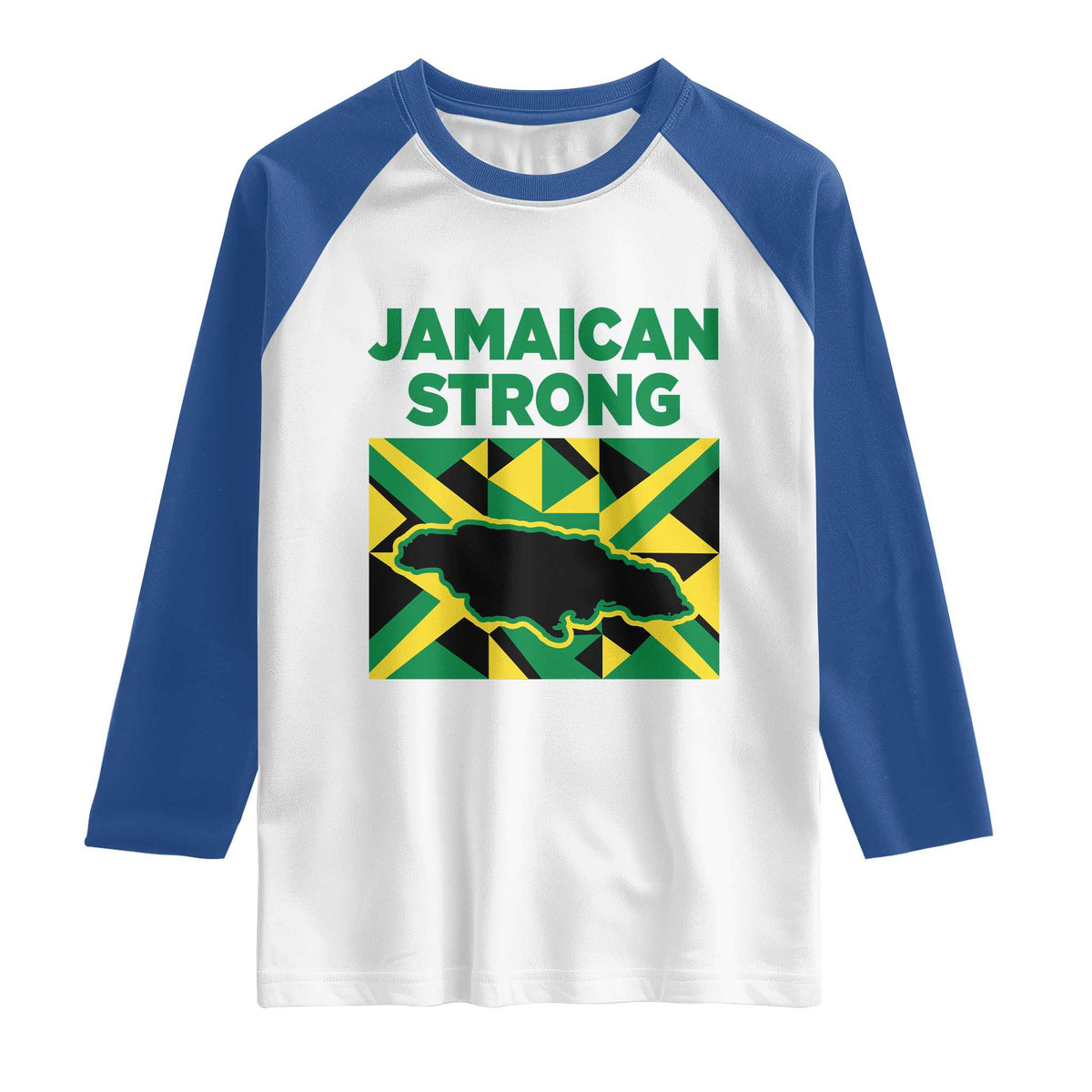 Jamaican Strong Resilience Geometric Flag Raglan Shirt Abstract Island Map and Heritage TS02 White Royal Print Your Wear