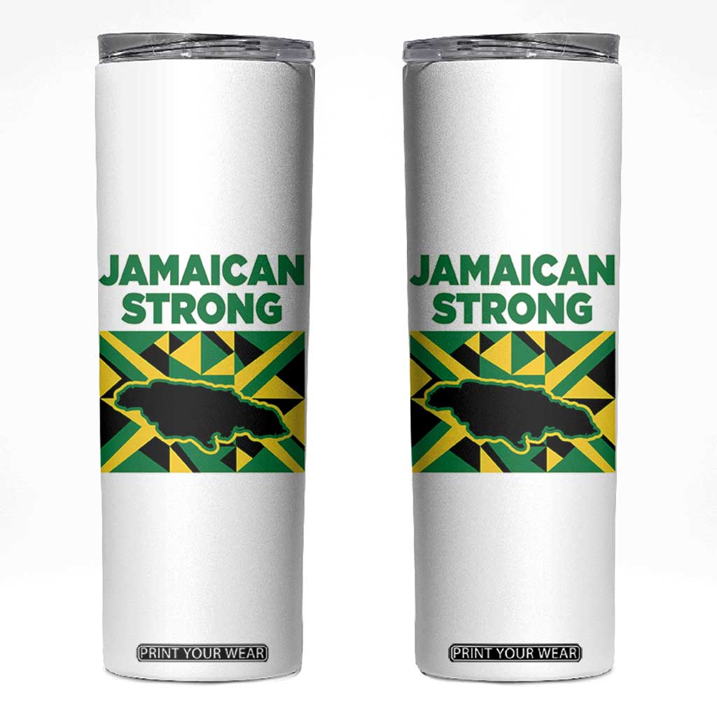 Jamaican Strong Resilience Geometric Flag Skinny Tumbler Abstract Island Map and Heritage TS02 White Print Your Wear