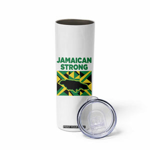 Jamaican Strong Resilience Geometric Flag Skinny Tumbler Abstract Island Map and Heritage TS02 Print Your Wear