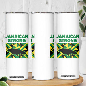 Jamaican Strong Resilience Geometric Flag Skinny Tumbler Abstract Island Map and Heritage TS02 Print Your Wear