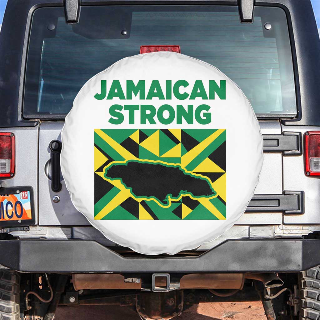Jamaican Strong Resilience Geometric Flag Spare Tire Cover Abstract Island Map and Heritage TS02 No hole White Print Your Wear