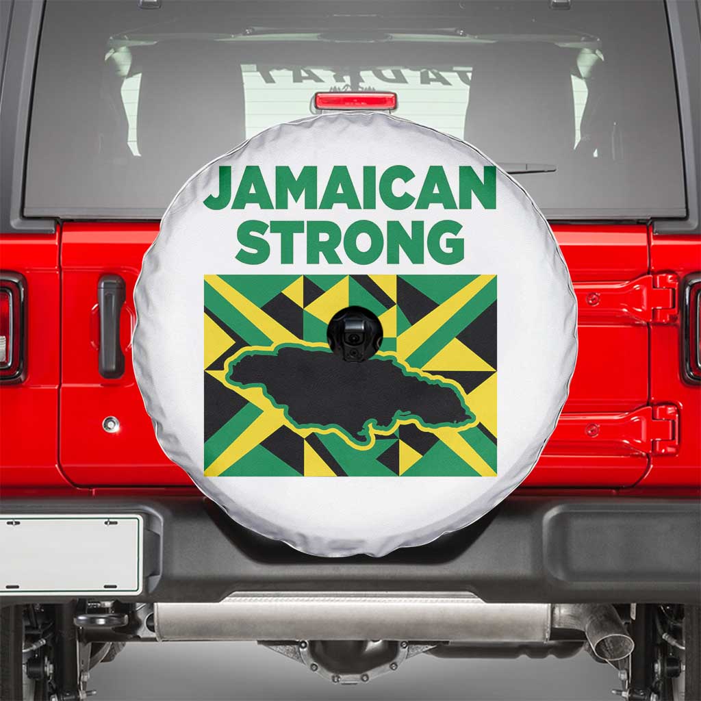 Jamaican Strong Resilience Geometric Flag Spare Tire Cover Abstract Island Map and Heritage TS02 White Print Your Wear