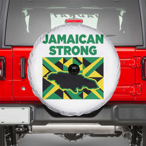 Jamaican Strong Resilience Geometric Flag Spare Tire Cover Abstract Island Map and Heritage TS02 White Print Your Wear