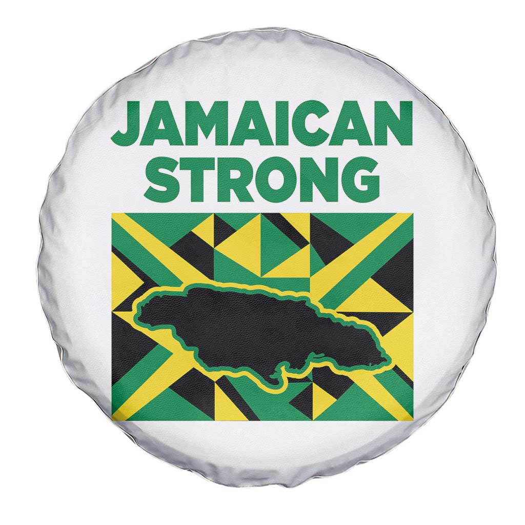 Jamaican Strong Resilience Geometric Flag Spare Tire Cover Abstract Island Map and Heritage TS02 Print Your Wear
