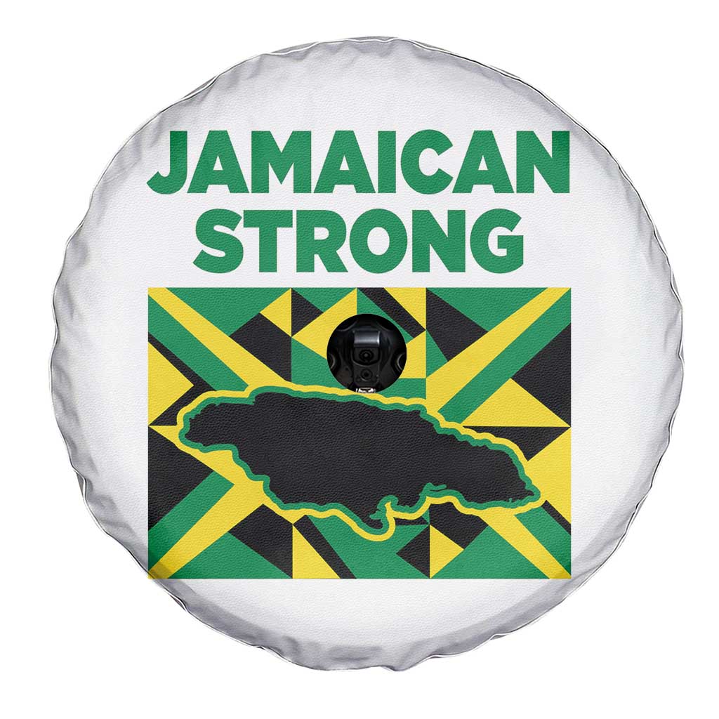 Jamaican Strong Resilience Geometric Flag Spare Tire Cover Abstract Island Map and Heritage TS02 Print Your Wear