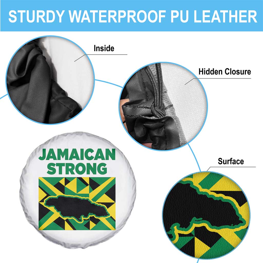 Jamaican Strong Resilience Geometric Flag Spare Tire Cover Abstract Island Map and Heritage TS02 Print Your Wear