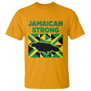 Jamaican Strong Resilience Geometric Flag T Shirt Abstract Island Map and Heritage TS02 Gold Print Your Wear