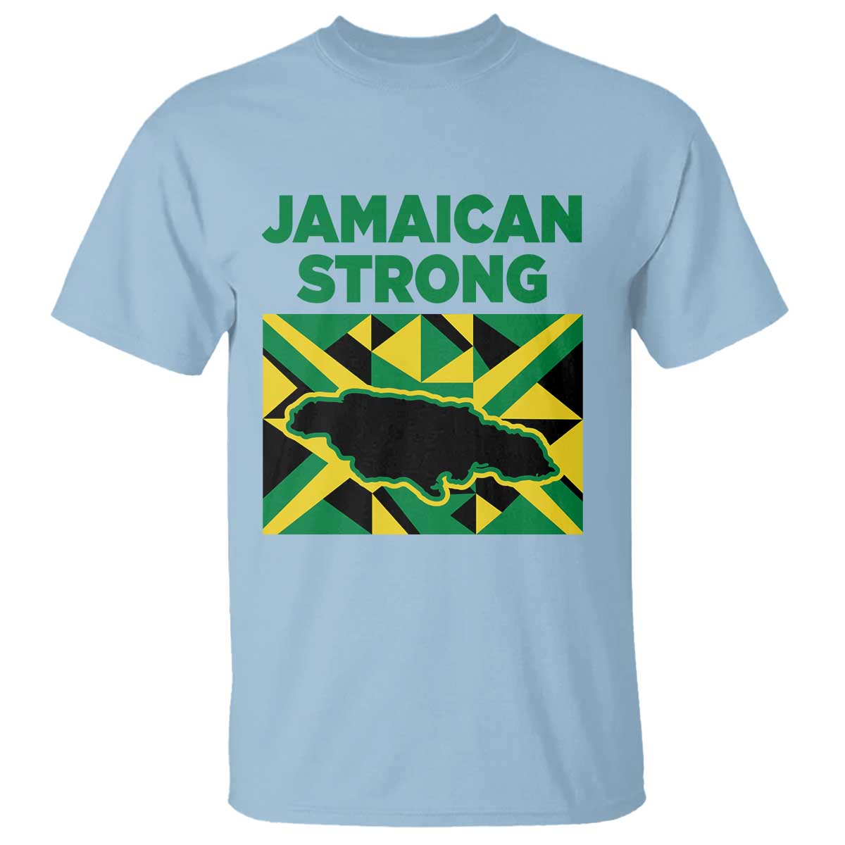 Jamaican Strong Resilience Geometric Flag T Shirt Abstract Island Map and Heritage TS02 Light Blue Print Your Wear