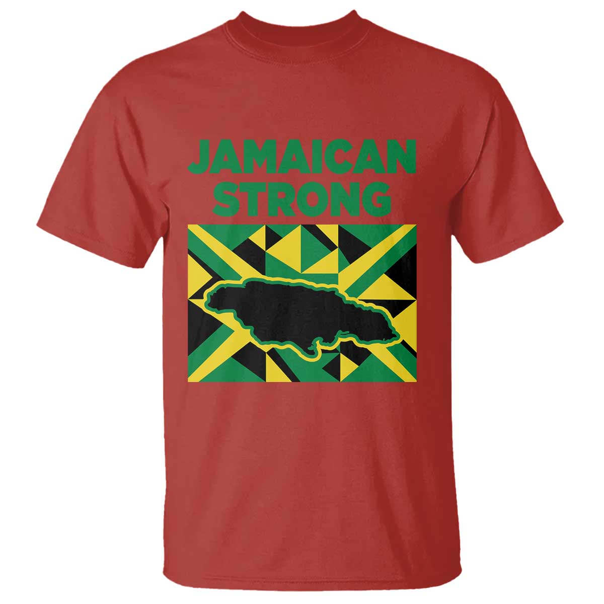 Jamaican Strong Resilience Geometric Flag T Shirt Abstract Island Map and Heritage TS02 Red Print Your Wear